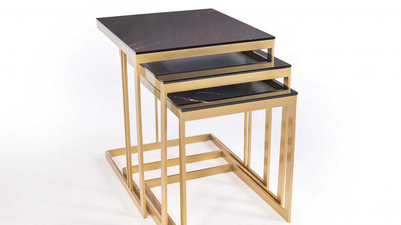 Masute Cafea Zigon Montego, set 3 bucati, Finisaj Auriu BELLONA Masuta Zigon SHOWROOM22MTG3304FW1P