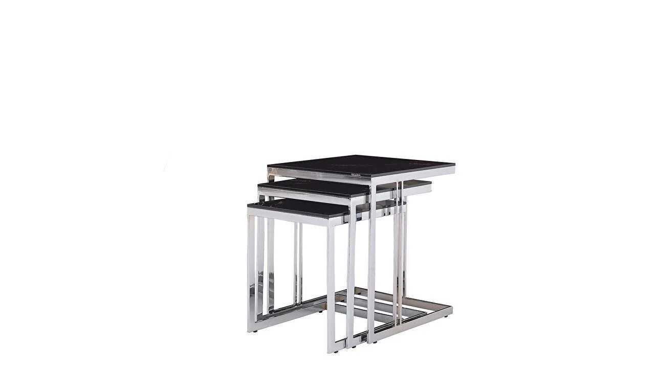 Masute Cafea Zigon Montego, set 3 bucati, Finisaj Crom BELLONA Masuta Zigon 22MTG3304FWKJ
