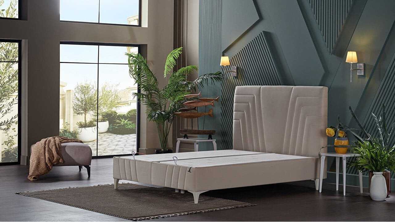 Pat tapitat cu lada de depozitare Toria, 180x200cm, culoare Crem BELLONA Paturi Tapitate 28TOAK600200001+26TOAKK00100001+28TO...