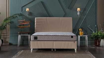 Pat tapitat cu lada de depozitare Toria, 180x200cm, culoare Crem BELLONA Paturi Tapitate 28TOAK600200001+26TOAKK00100001+28TO...