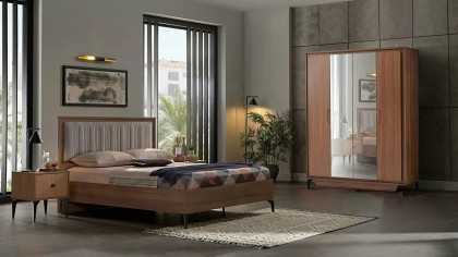 Set Dormitor Monaco, Sifonier 4 usi, Pat 160x200, culoare Nuc Set Dormitor MONACO4USI160x200