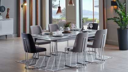 Set Dining Room Loretto cu scaun picior metalic, masa extensibila Seturi Dining Room SHOWROOMDININGLORETTOKREM/ANTRASIT