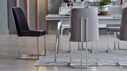 Set Dining Room Loretto cu scaun picior metalic, masa extensibila Seturi Dining Room SHOWROOMDININGLORETTOKREM/ANTRASIT