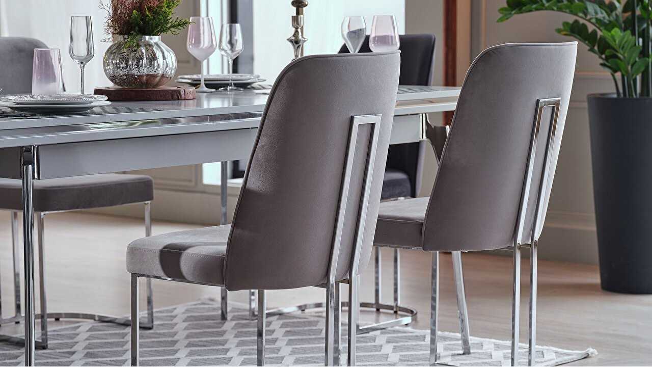 Set Dining Room Loretto cu scaun picior metalic, masa extensibila Seturi Dining Room SHOWROOMDININGLORETTOKREM/ANTRASIT