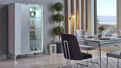 Set Dining Room Loretto cu scaun picior metalic, masa extensibila Seturi Dining Room SHOWROOMDININGLORETTOKREM/ANTRASIT