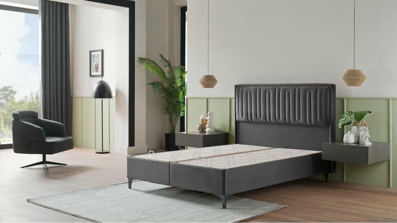 Pat tapitat cu lada si somiera rabatabila Petra, 160x200cm, culoare Antracit, culoare picior negru BELLONA Paturi Tapitate Pat tapitat cu lada si somiera rabatabila Petra, 160x200cm, culoare Antracit, culoare picior negru BELLONA Paturi Tapitate