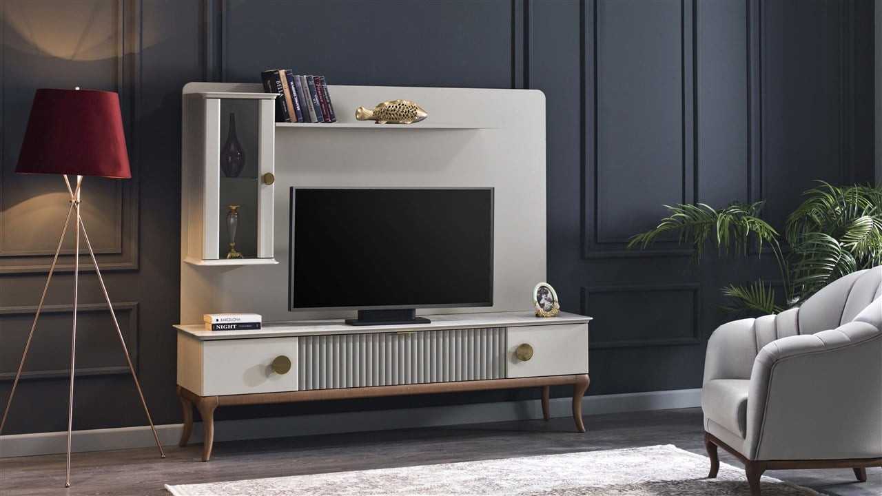 Vitrina Compacta TV Pesaro cu doua module suspendate BELLONA O U T L E T 22PSR3001GOBZ+22PSR3003GOGO+22PSR3005GOBZ