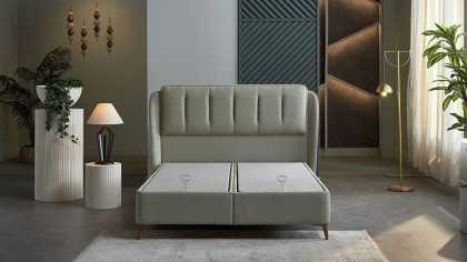 Pat tapitat cu lada si somiera rabatabila Premium Line 180x200, culoare Verde, Picior culoare Nuc BELLONA Paturi tapitate cu ...