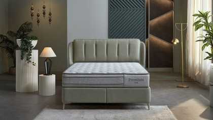 Pat tapitat cu lada si somiera rabatabila Premium Line 160x200, culoare Verde, Picior culoare Fildes BELLONA Paturi tapitate ...