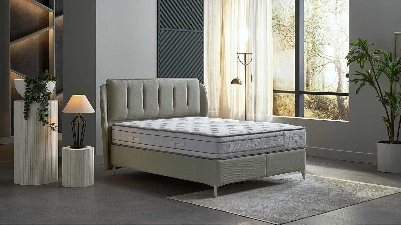 Pat tapitat cu lada si somiera rabatabila Premium Line 180x200, culoare Verde, Picior culoare Fildes BELLONA Paturi tapitate ...