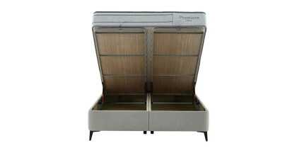 Pat tapitat cu lada si somiera rabatabila Premium Line 150x200, culoare Verde, Picior Negru BELLONA Paturi tapitate cu lada -...