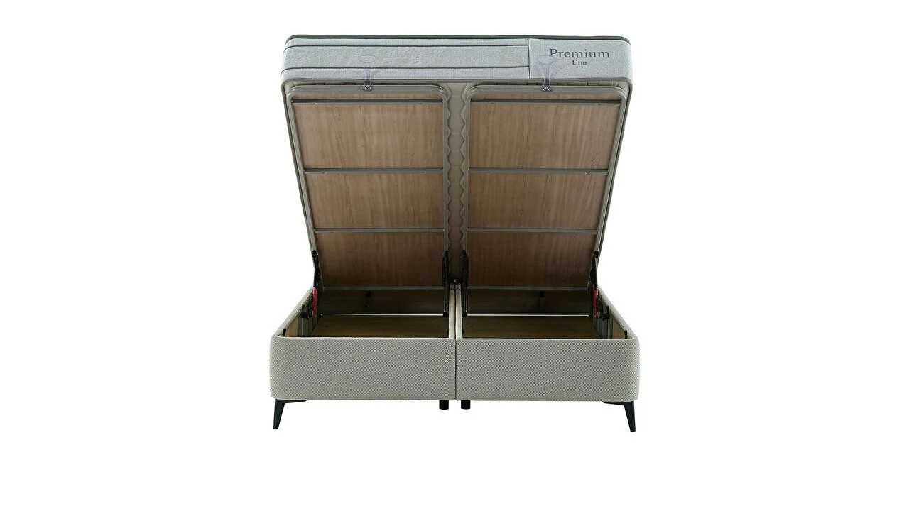 Pat tapitat cu lada si somiera rabatabila Premium Line 150x200, culoare Verde, Picior Negru BELLONA Paturi tapitate cu lada -...