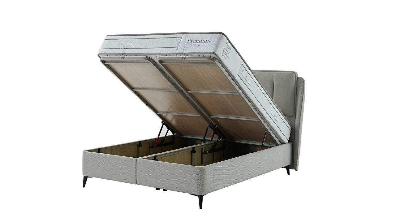 Pat tapitat cu lada si somiera rabatabila Premium Line 150x200, culoare Verde, Picior Negru BELLONA Paturi tapitate cu lada -...