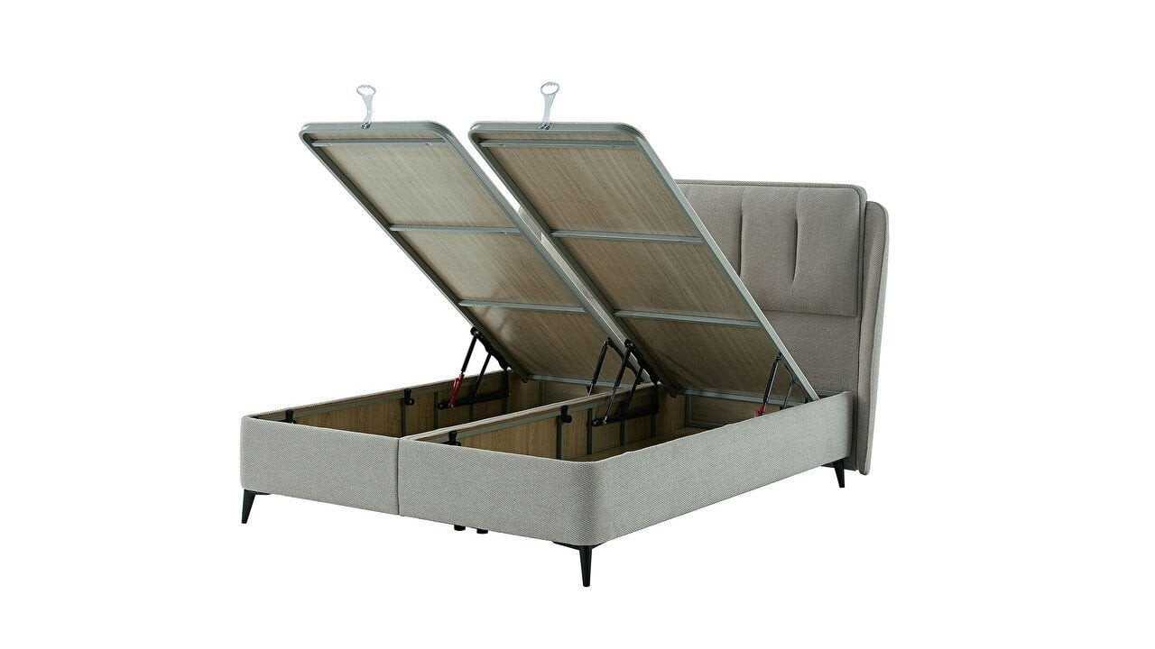 Pat tapitat cu lada si somiera rabatabila Premium Line 150x200, culoare Verde, Picior Negru BELLONA Paturi tapitate cu lada -...