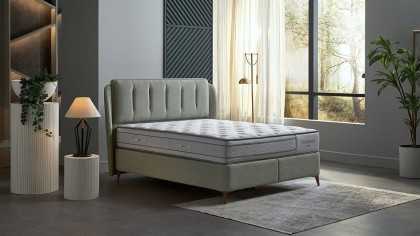 Pat tapitat cu lada si somiera rabatabila Premium Line 150x200, culoare Verde, Picior culoare Nuc BELLONA Paturi tapitate cu ...