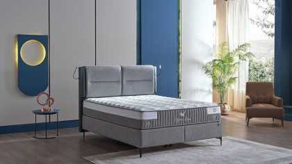 Pat tapitat cu lada si somiera rabatabila Hybrid Sleep 180x200, culoare Gri, Picior Negru BELLONA Paturi tapitate cu lada - L...