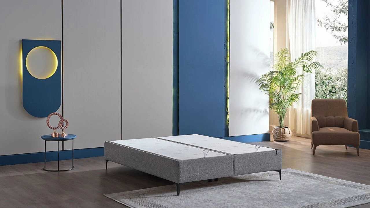 Pat tapitat cu lada si somiera rabatabila Hybrid Sleep 180x200, culoare Gri, Picior Negru BELLONA Paturi tapitate cu lada - L...
