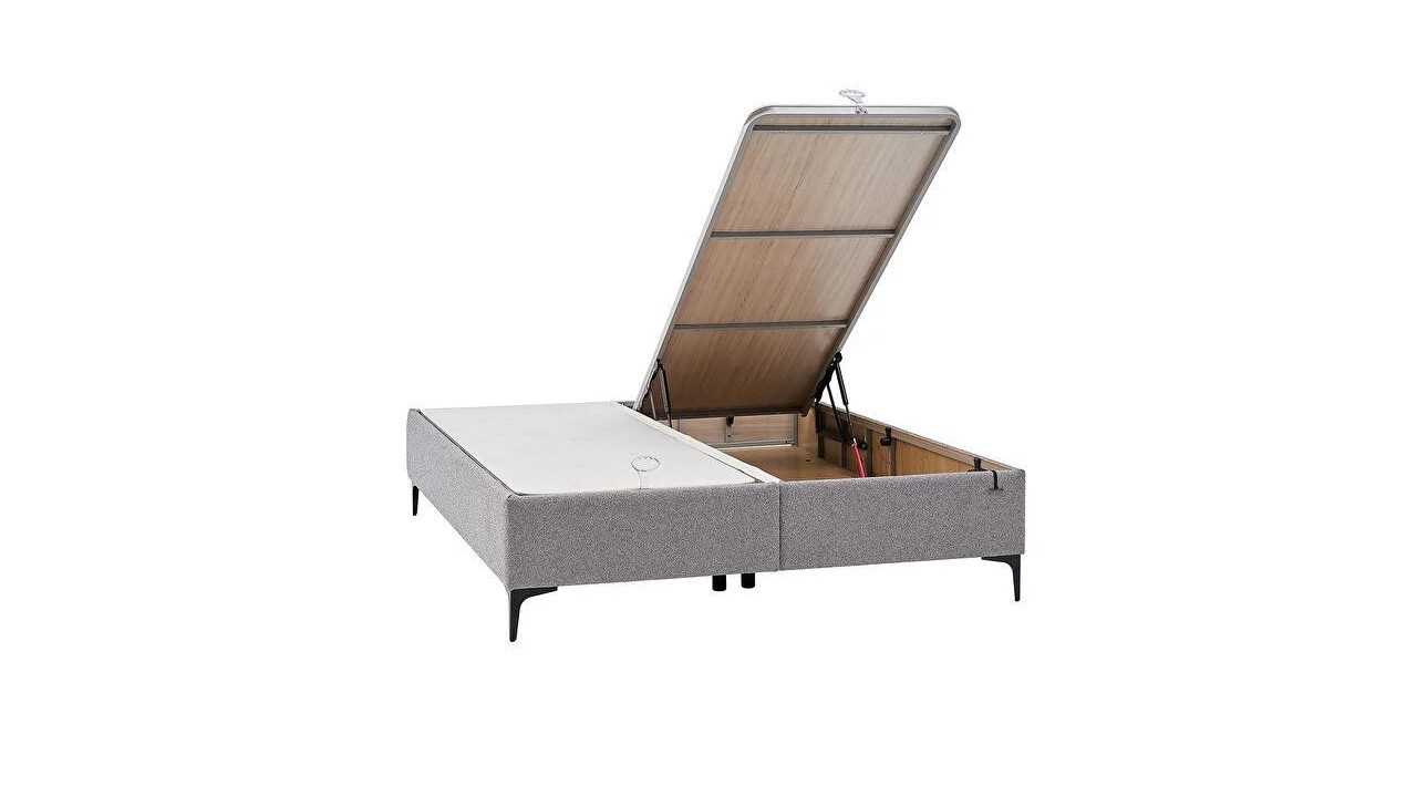 Pat tapitat cu lada si somiera rabatabila Hybrid Sleep 150x200cm, culoare Gri, Picior Negru BELLONA Paturi tapitate cu lada -...