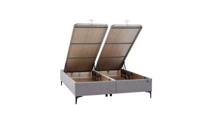 Pat tapitat cu lada si somiera rabatabila Hybrid Sleep 150x200cm, culoare Gri, Picior Negru BELLONA Paturi tapitate cu lada -...
