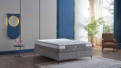 Pat tapitat cu lada si somiera rabatabila Hybrid Sleep 150x200cm, culoare Gri, Picior Negru BELLONA Paturi tapitate cu lada -...
