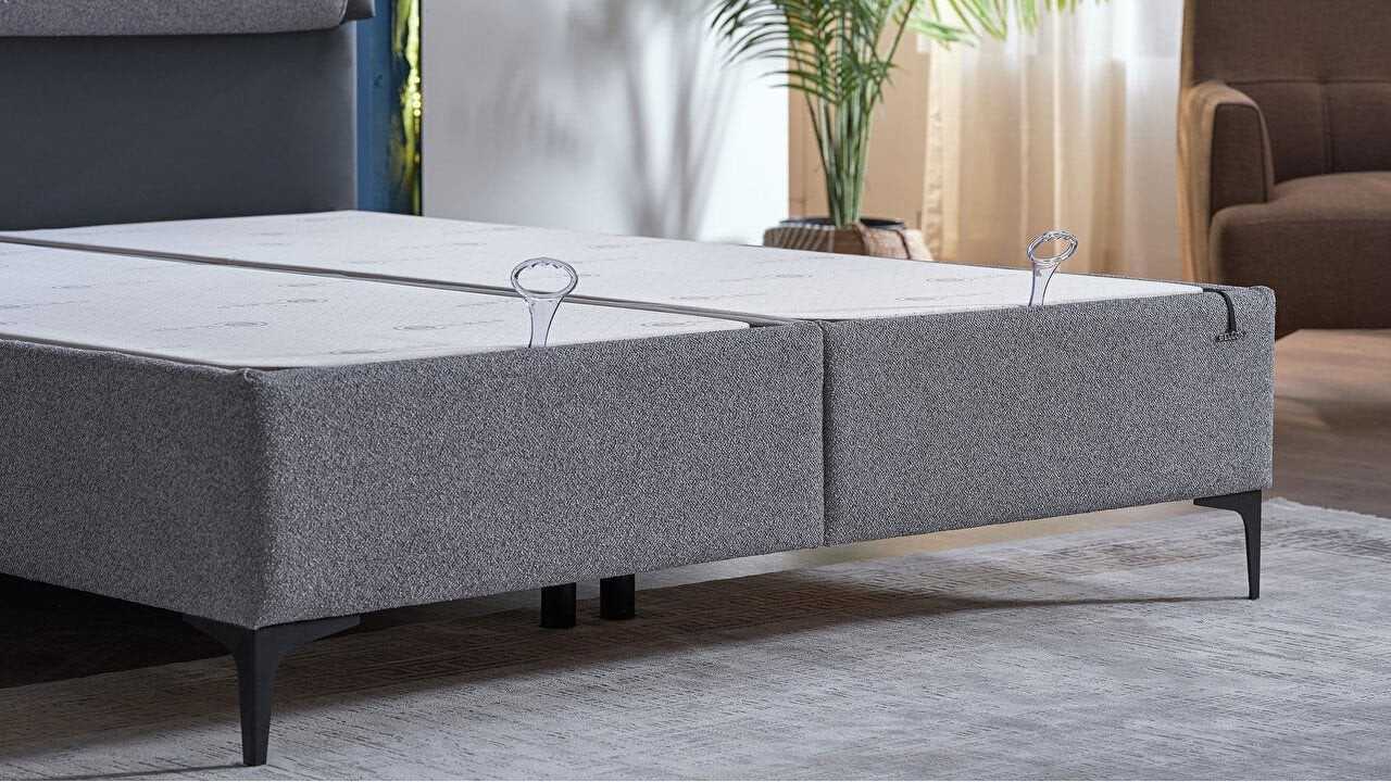 Pat tapitat cu lada si somiera rabatabila Hybrid Sleep 150x200cm, culoare Gri, Picior Negru BELLONA Paturi tapitate cu lada -...