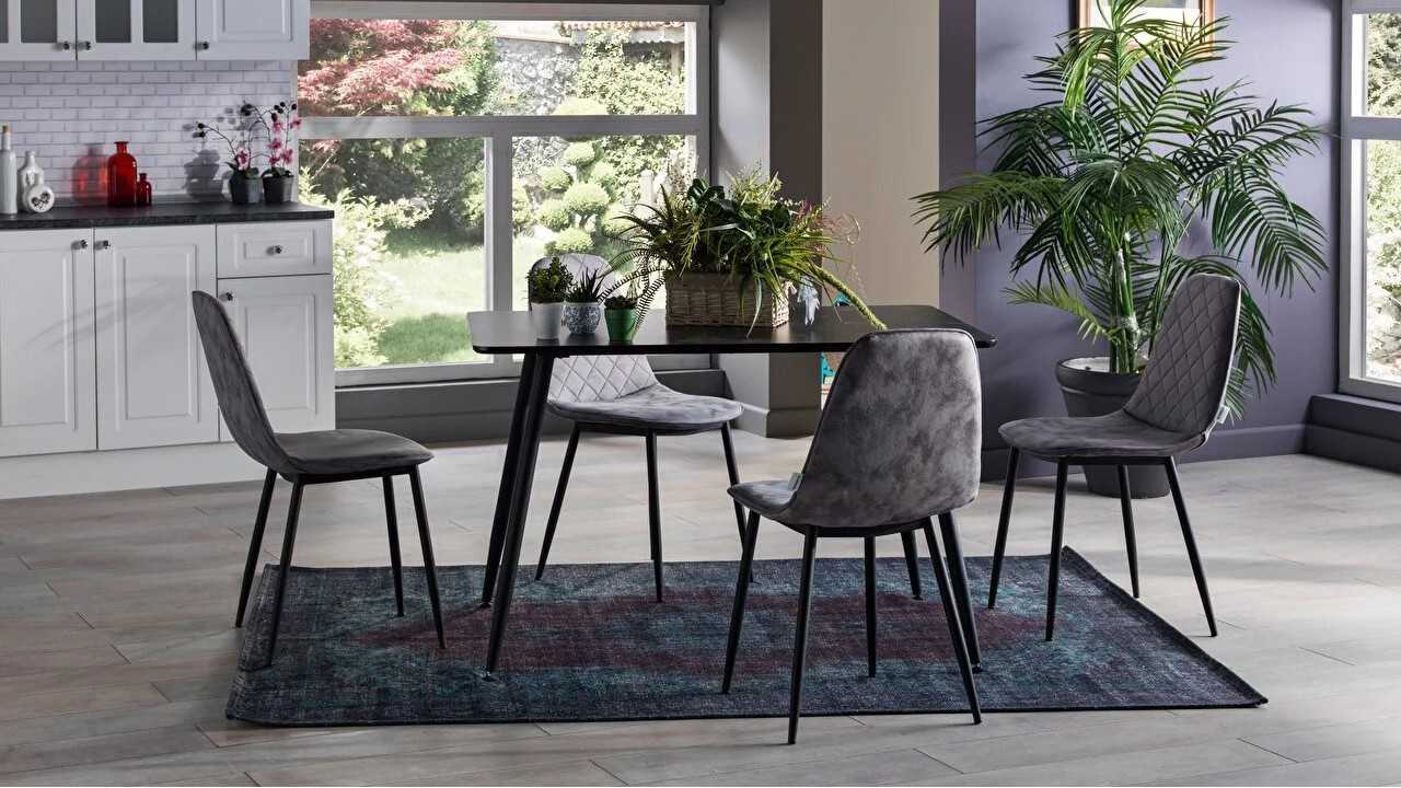 Set Masa Fixa + 4 Scaune Arte, Negru - Antracit BELLONA Masa + Scaune 22ART3175JSJS+23ART61350220001 Set Masa Fixa + 4 Scaune Arte, Negru - Antracit BELLONA Masa + Scaune 22ART3175JSJS+23ART61350220001