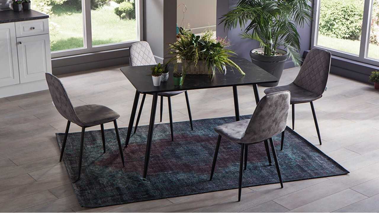 Set Masa Fixa + 4 Scaune Arte, Negru - Antracit BELLONA Masa + Scaune 22ART3175JSJS+23ART61350220001