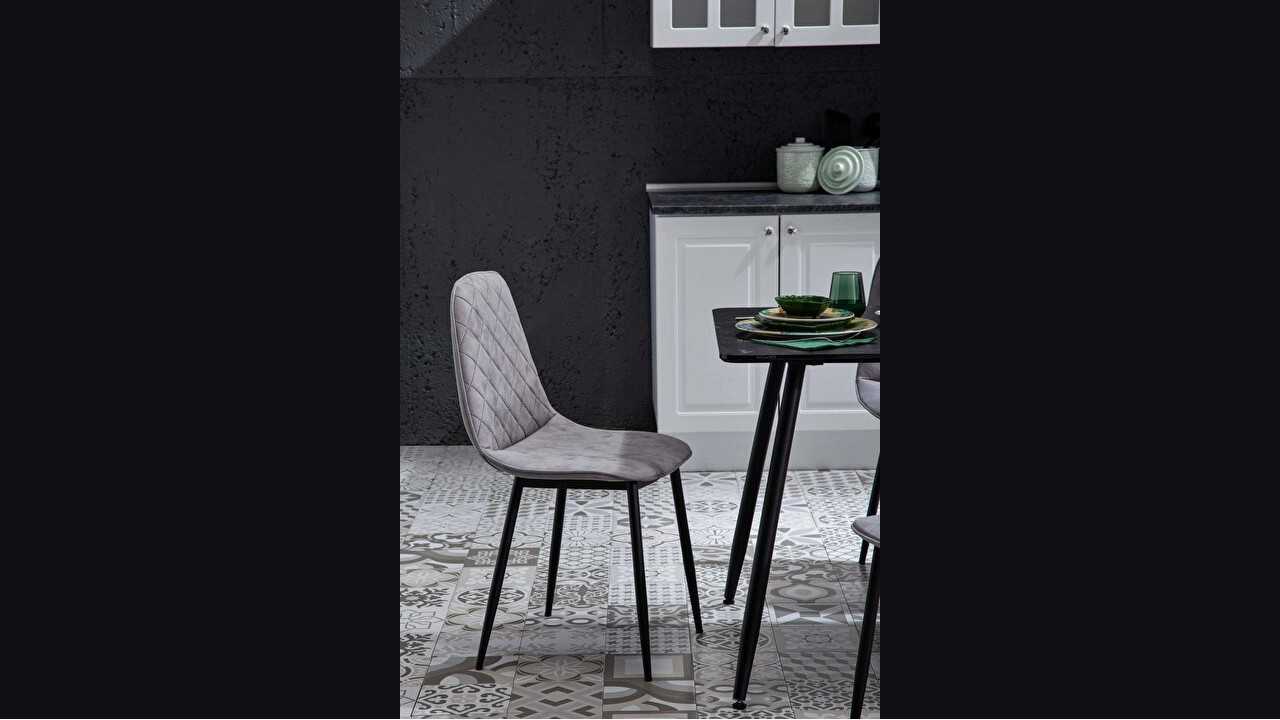 Set Masa Fixa + 4 Scaune Arte, Negru - Antracit BELLONA Masa + Scaune 22ART3175JSJS+23ART61350220001