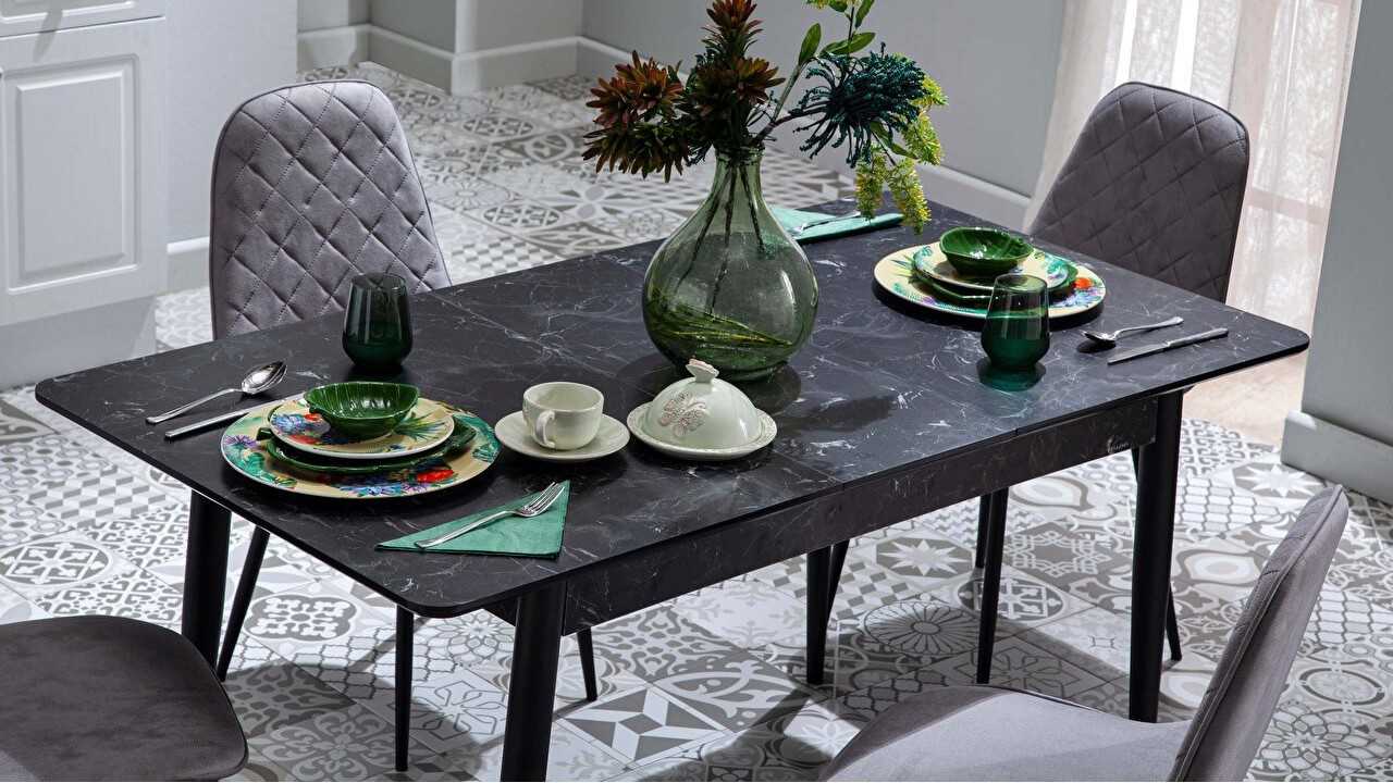 Set Masa Fixa + 4 Scaune Arte, Negru - Antracit BELLONA Masa + Scaune 22ART3175JSJS+23ART61350220001
