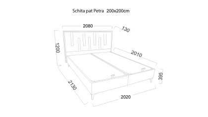Pat tapitat cu lada si somiera rabatabila Petra, 200x200cm, culoare Antracit, culoare picior negru BELLONA Paturi tapitate cu...