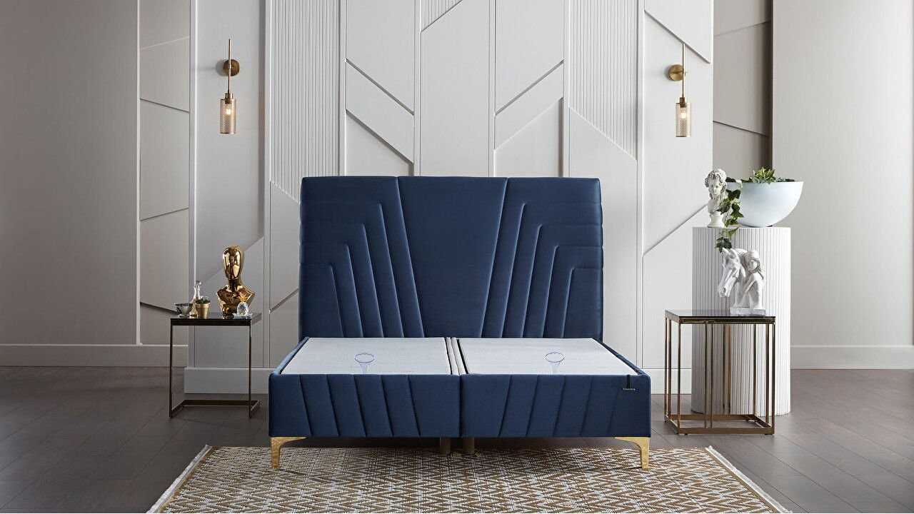 Pat tapitat cu lada de depozitare Toria, 180x200cm, culoare Albastru, picior auriu BELLONA Paturi tapitate cu lada - LA COMANDA