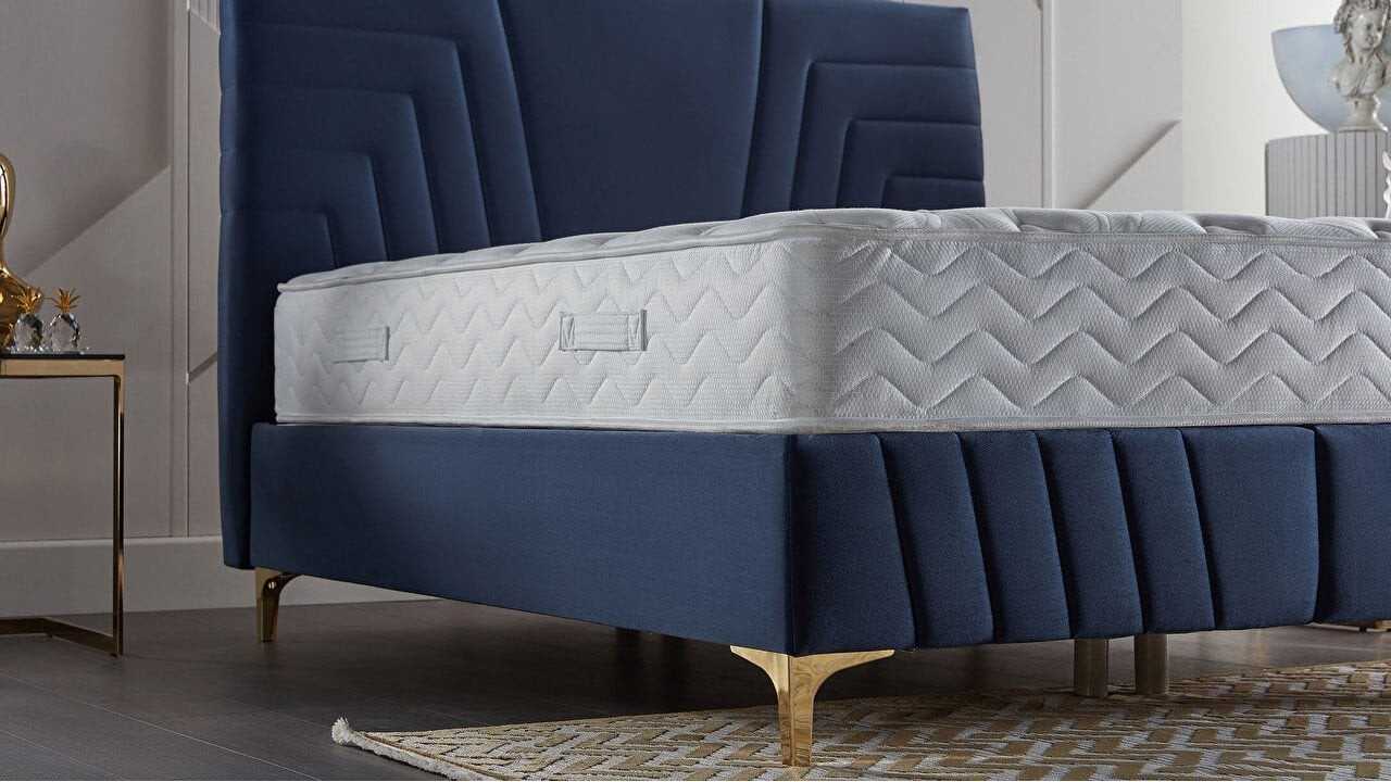 Pat tapitat cu lada de depozitare Toria, 180x200cm, culoare Albastru, picior auriu BELLONA Paturi tapitate cu lada - LA COMANDA