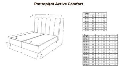 Pat tapitat cu lada si somiera rabatabila Active Comfort 160x200, culoare Gri, Picior Negru BELLONA Paturi tapitate cu lada -...