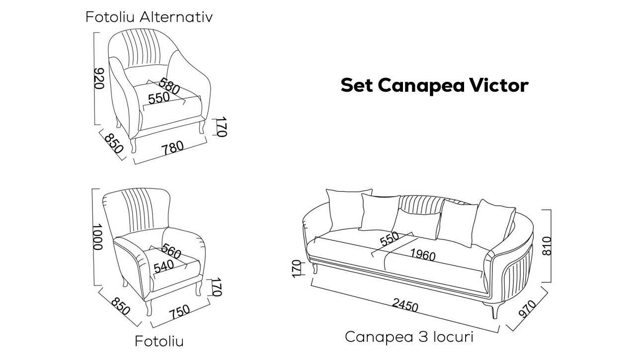 Set Canapea Victor cu Fotoliu Alternativ 3+1 Seturi canapele
