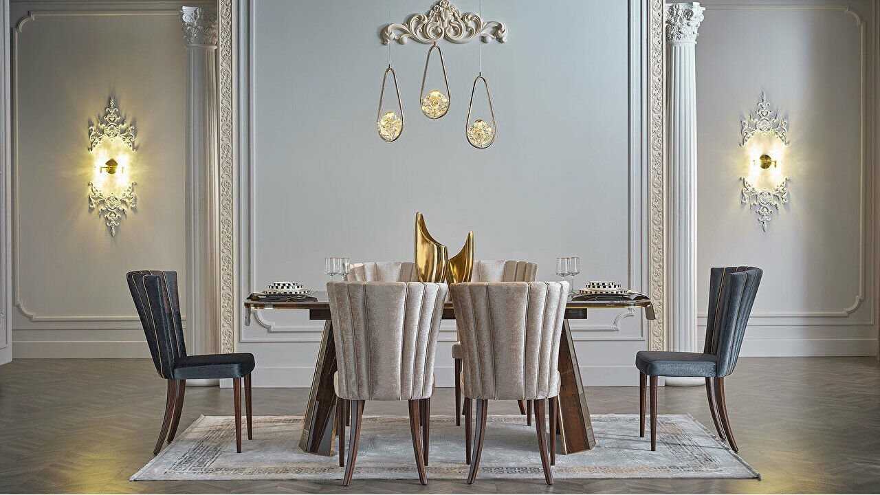 Set Dining Room cu masa extensibila Plaza, culoare Nuc Seturi Dining Room SHOWROOMPLAZADININGCEVIZ