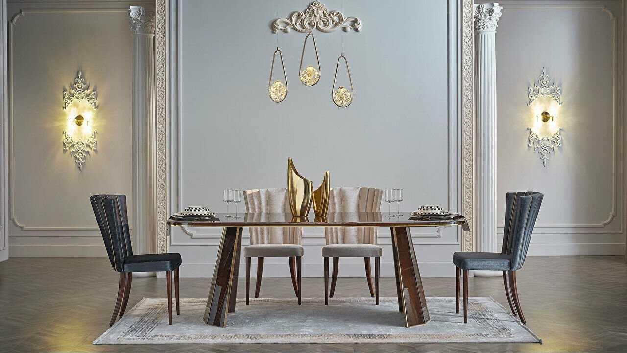Set Dining Room cu masa extensibila Plaza, culoare Nuc Seturi Dining Room SHOWROOMPLAZADININGCEVIZ