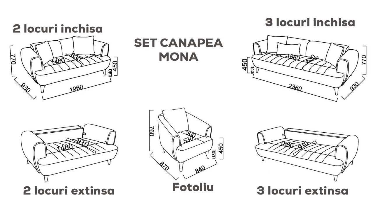 Set Canapea Extensibila Mona 3+1 Seturi canapele