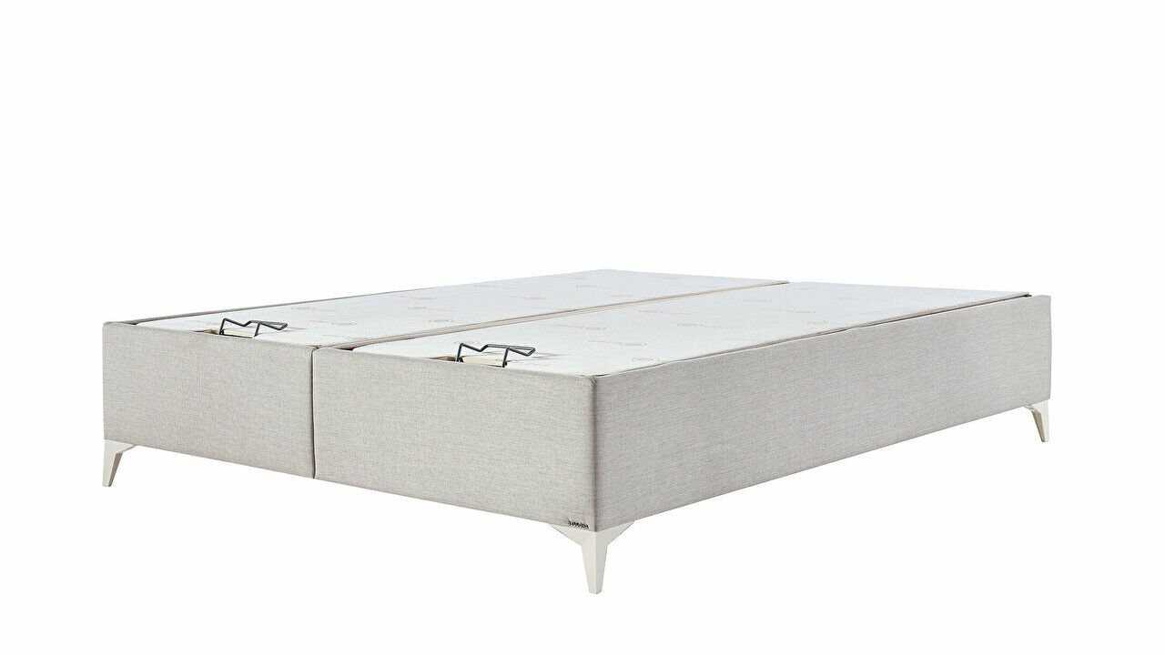 Pat tapitat cu lada de depozitare Verso S, 160x200cm, culoare Crem, picior culoare Fildes BELLONA Paturi tapitate cu lada - L...