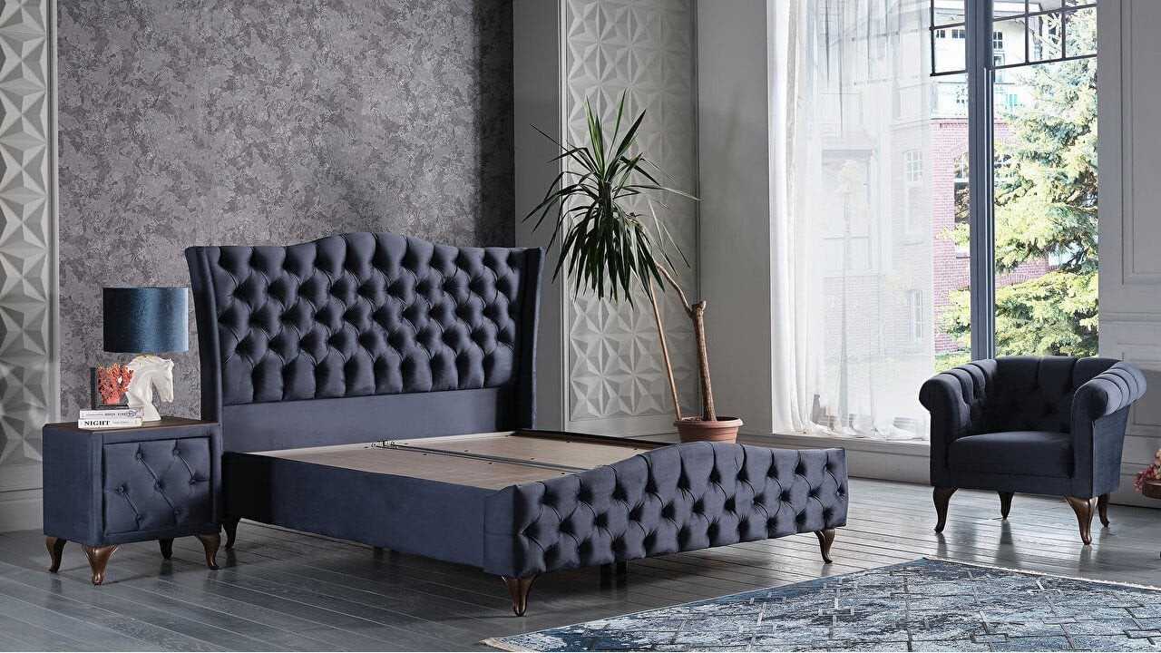 Noptiera Estonya, 46x55x59cm, culoare Albastru cu picioare Nuc BELLONA O U T L E T SHOWROOM20ESY4K00200004