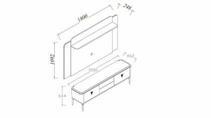 Vitrina Compacta TV Plaza, Culoare Fildes BELLONA Vitrina Compacta 22PZA3001FSFS+22PZA3003FSFS