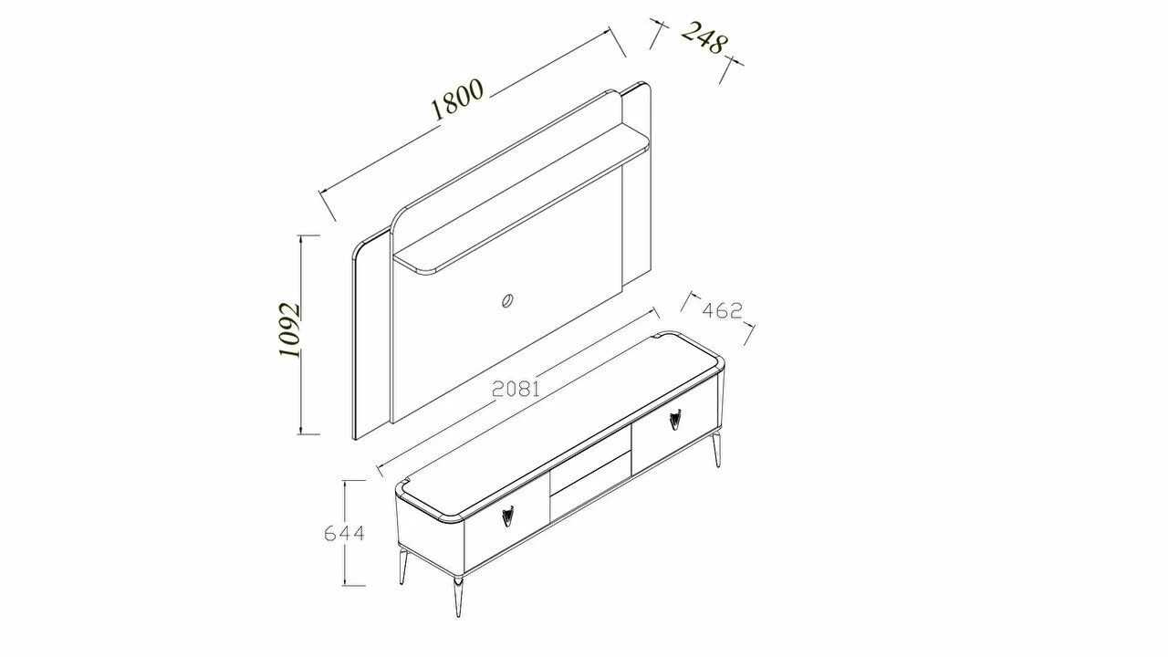 Vitrina Compacta TV Plaza, Culoare Fildes BELLONA Vitrina Compacta 22PZA3001FSFS+22PZA3003FSFS