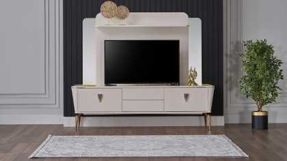 Vitrina Compacta TV Plaza, Culoare Fildes BELLONA Vitrina Compacta 22PZA3001FSFS+22PZA3003FSFS