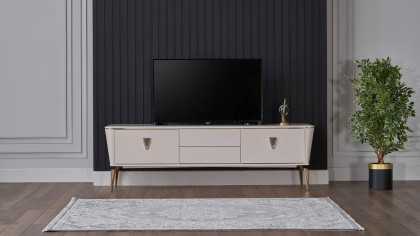 Vitrina Compacta TV Plaza, Culoare Fildes BELLONA Vitrina Compacta 22PZA3001FSFS+22PZA3003FSFS