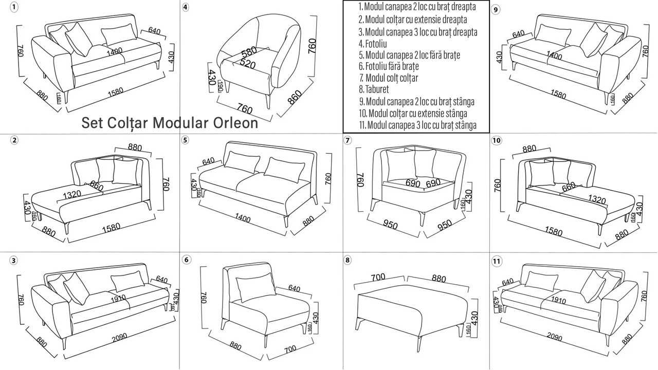Modul canapea 2 loc cu brat dreapta Orleon BELLONA Magazin 20OLN2R00400006