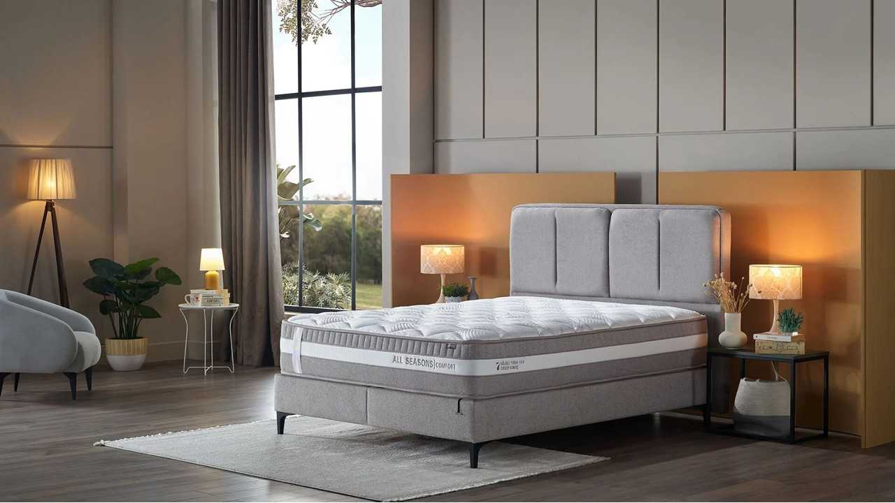 Pat tapitat cu lada si somiera rabatabila All Seasons Comfort 160x200, culoare Vizon, Picior Negru BELLONA Paturi tapitate cu... Pat tapitat cu lada si somiera rabatabila All Seasons Comfort 160x200, culoare Vizon, Picior Negru BELLONA Paturi tapitate cu...