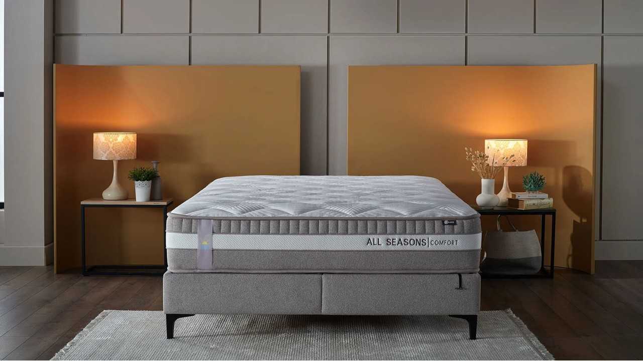Pat tapitat cu lada si somiera rabatabila All Seasons Comfort 160x200, culoare Vizon, Picior Negru BELLONA Paturi tapitate cu...
