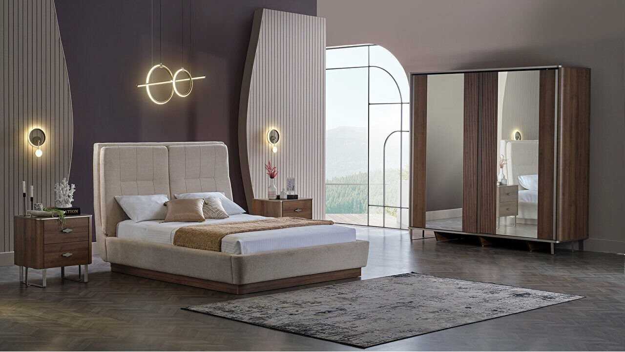 Set Dormitor Mirante cu Sifonier Usi Glisante si Pat 160x200cm Set Dormitor SHODORMMIRANTE, USI GLISANTE