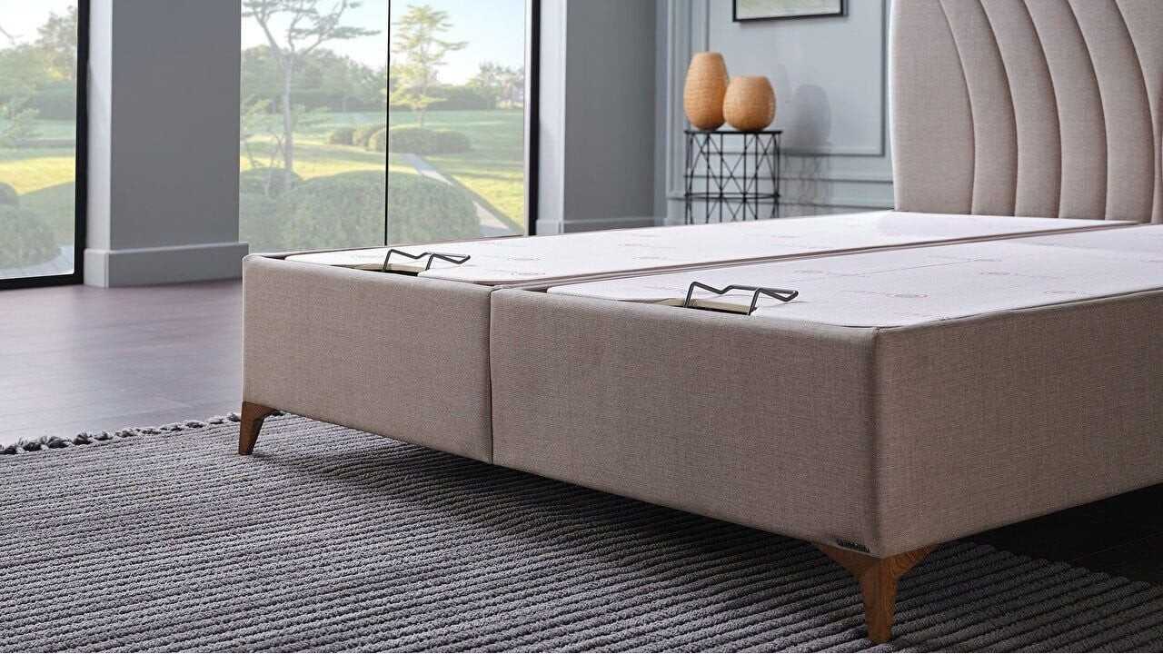 Pat tapitat cu lada de depozitare Verso S, 160x200cm, culoare Vizon, picior nuc BELLONA Paturi tapitate cu lada - LA COMANDA ...