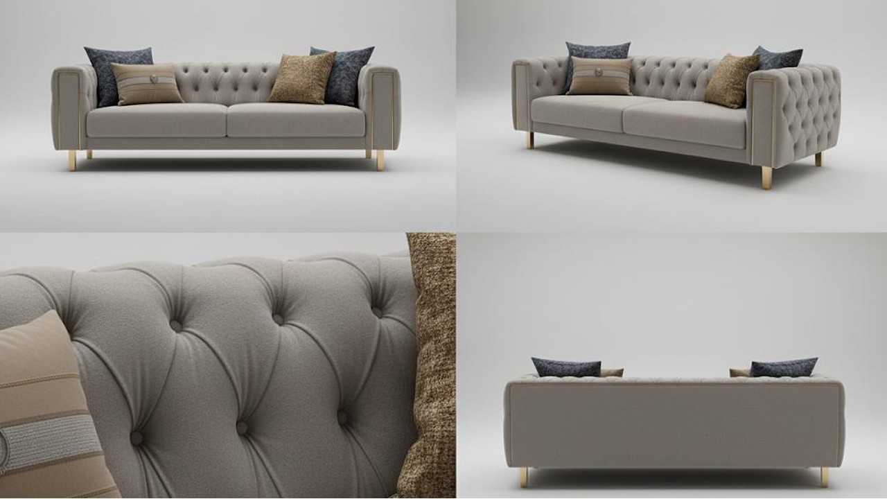 Canapea Extensibila Montego 3 Locuri, Gri, Finisaj&nbsp;Auriu BELLONA Canapele SHOWROOM20MTE3D00601247