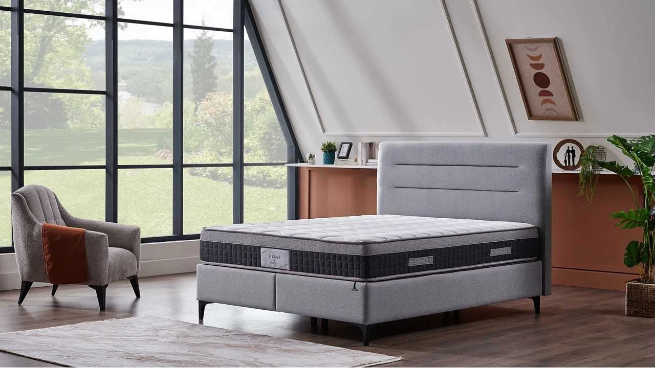 Pat tapitat cu lada de depozitare BCloud, 150x200, culoare Gri, picior Negru BELLONA Paturi Tapitate Pat tapitat cu lada de depozitare BCloud, 150x200, culoare Gri, picior Negru BELLONA Paturi Tapitate